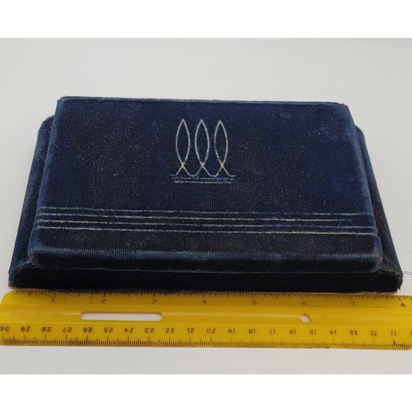 Vintage Velvet Deltah Jewelry Box Presentaion Box Blue 2 Layers Art Deco Design - Picture 16 of 16